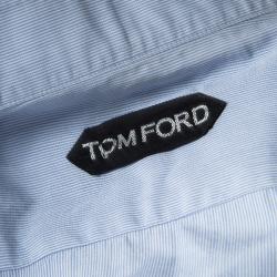 Tom Ford Blue and White Striped Button Front Long Sleeve Shirt L