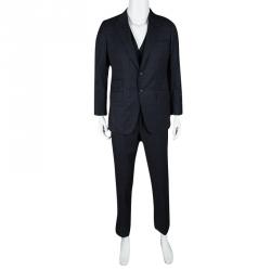 Tom Ford Navy Blue Checked Wool Three Piece Tailored Suit L