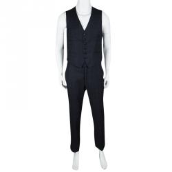 Tom Ford Navy Blue Checked Wool Three Piece Tailored Suit L