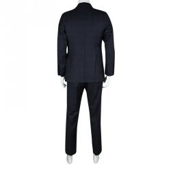 Tom Ford Navy Blue Checked Wool Three Piece Tailored Suit L
