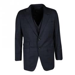 Tom Ford Navy Blue Checked Wool Three Piece Tailored Suit L