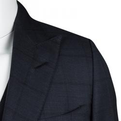 Tom Ford Navy Blue Checked Wool Three Piece Tailored Suit L