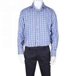 Pre Owned Tom Ford Blue and White Checked Cotton Long Sleeve Shirt L