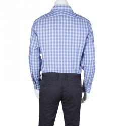 Pre Owned Tom Ford Blue and White Checked Cotton Long Sleeve Shirt L