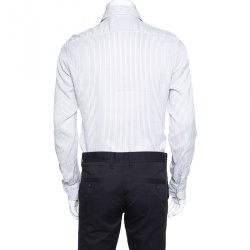 Pre Owned Tom Ford White and Grey Striped Cotton Long Sleeve Button Front Shirt L