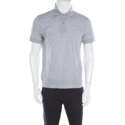 Pre Owned Tom Ford Grey Piquet Logo Embroidered Short Sleeve Polo T-Shirt M