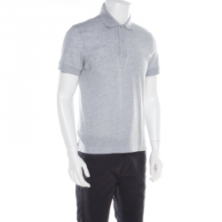 Pre Owned Tom Ford Grey Piquet Logo Embroidered Short Sleeve Polo T-Shirt M
