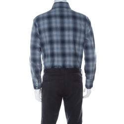 Pre Owned Tom Ford Blue and Grey Plaid Cotton Classic Shirt XXL 