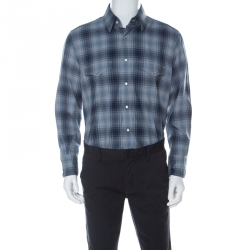 Pre Owned Tom Ford Blue and Grey Plaid Cotton Classic Shirt XXL 