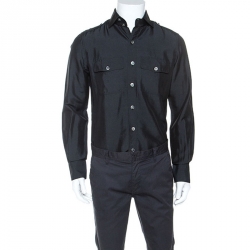 Pre Owned Tom Ford Black Silk Epaulette Detail Western Shirt M