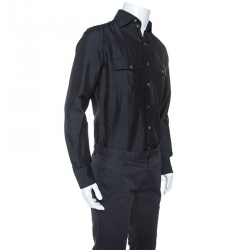 Pre Owned Tom Ford Black Silk Epaulette Detail Western Shirt M