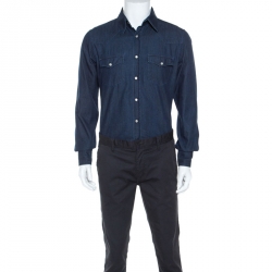 Pre Owned Tom Ford Blue Dark Wash Denim Western Shirt L