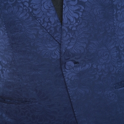 Pre Owned Tom Ford Blue Silk Blend Floral Jacquard Blazer L