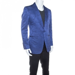 Pre Owned Tom Ford Blue Silk Blend Floral Jacquard Blazer L