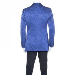 Pre Owned Tom Ford Blue Silk Blend Floral Jacquard Blazer L