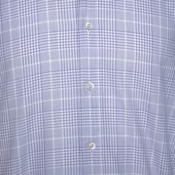 Tom Ford White & Lavender Checked Cotton Button Front Shirt M