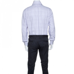 Tom Ford White & Lavender Checked Cotton Button Front Shirt M
