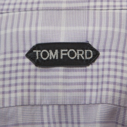 Tom Ford White & Lavender Checked Cotton Button Front Shirt M