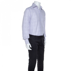 Tom Ford White & Lavender Checked Cotton Button Front Shirt M
