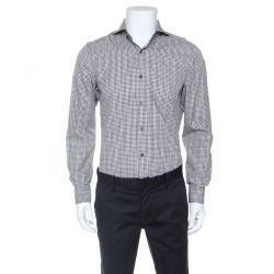 Tom Ford Brown & White Gingham Check Cotton Button Front Shirt M