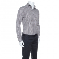 Tom Ford Brown & White Gingham Check Cotton Button Front Shirt M