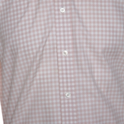 Tom Ford Pale Pink Gingham Check Textured Cotton Button Front Shirt M