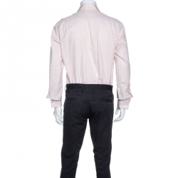 Tom Ford Pale Pink Gingham Check Textured Cotton Button Front Shirt M