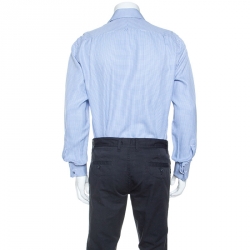 Tom Ford Blue Textured Houndstooth Checked Cotton Button Front Shirt M