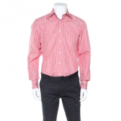 Tom Ford Red and White Striped Cotton Button Front Shirt M