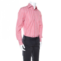 Tom Ford Red and White Striped Cotton Button Front Shirt M