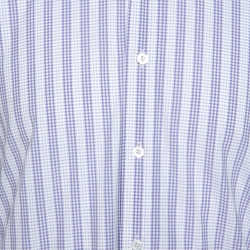 Tom Ford Lilac and White Checked Cotton Front Button Shirt M