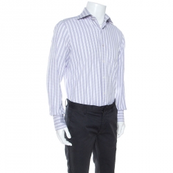 Tom Ford Lilac and White Checked Cotton Front Button Shirt M
