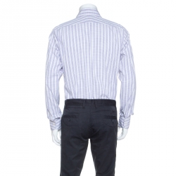 Tom Ford Lilac and White Checked Cotton Front Button Shirt M