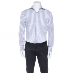 Tom Ford Lilac and White Checked Cotton Front Button Shirt M