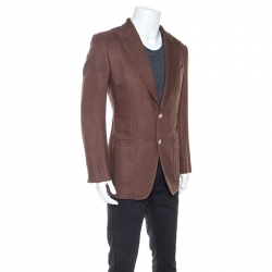 Tom Ford Brown Silk Linen Blend Deconstructed Blazer L