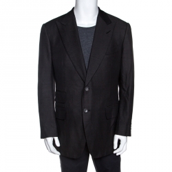 Tom Ford Dark Grey Silk and Wool Knit Regular Fit Blazer XXL