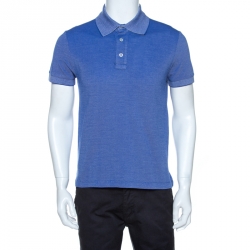 Pre Owned Tom Ford Blue Cotton Pique Polo T Shirt L