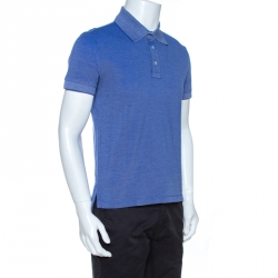 Pre Owned Tom Ford Blue Cotton Pique Polo T Shirt L