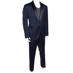 Tom Ford Navy Blue Mohair Wool Blend Tuxedo Suit XXL
