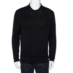 Pre Owned Tom Ford Black Cotton Silk Blend Polo Sweater XL