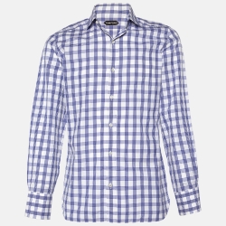 Pre Owned Tom Ford Blue & White Checked Cotton Shirt M