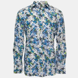 Tom Ford Blue Floral Printed Cotton Button Front Shirt M