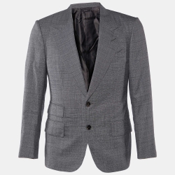 Pre Owned Tom Ford Black Textured Wool & Silk Shelton Tailored Blazer M