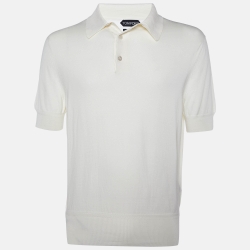 Cream Cotton Knit Polo T-Shirt