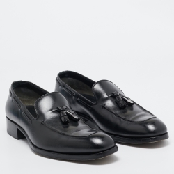 Pre Owned Tom Ford Black Leather  Slip On Loafers Size 44