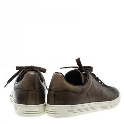 Tom Ford Brown Perforated Burnished Leather Warwick Low Top Sneakers Size 43