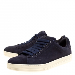 Tom Ford Navy Blue Suede Russell Sneakers Size 40.5