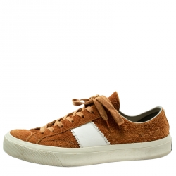 Tom Ford Tan Brown Suede And Leather Cambridge Lace Up Sneakers Size 42