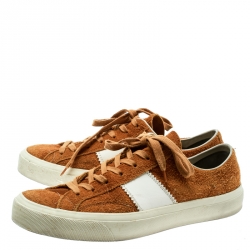 Tom Ford Tan Brown Suede And Leather Cambridge Lace Up Sneakers Size 42