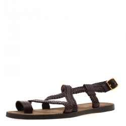 Tom Ford Brown Leather Flat Sandals Size 43